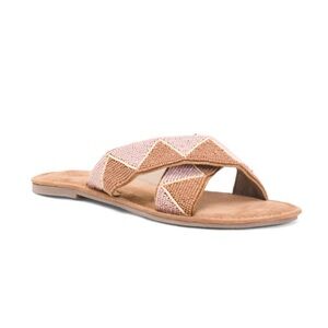 Roan by BED/STU Tan & Pink Quality Slides Beaded Crisscross Straps Women’s 8